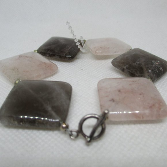 ROSE QUARTZ Moss Quartz .925 STERLING Silver Beads .925 Sterling Toggle Clasp - Picture 1 of 8